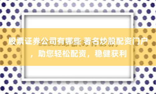 股票證券公司有哪些 著名炒股配資門戶，助您輕松配資，穩健獲利